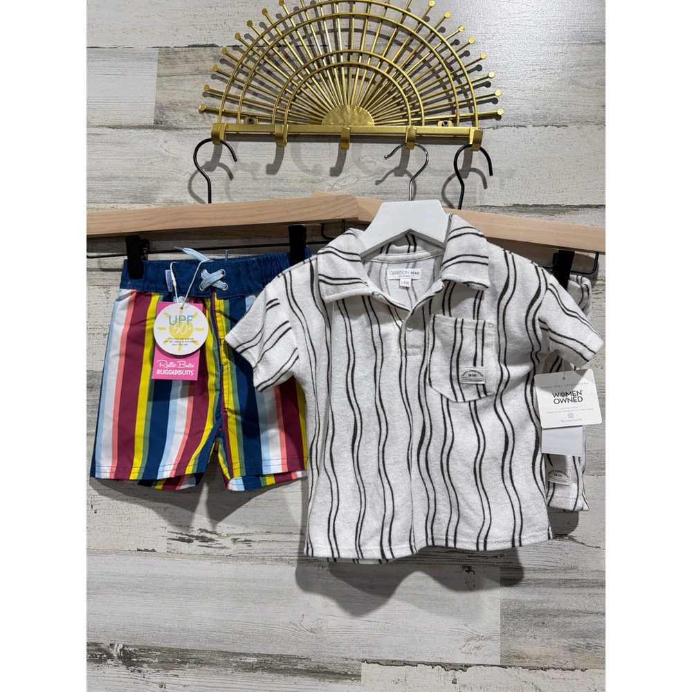 RuggedButts Grayson Mini Summer Bundle Boys 18M Color Striped‎ Terry NWT